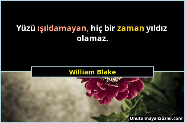 William Blake - Yüzü ışıldamayan, hiç bir zaman yıldız olamaz....