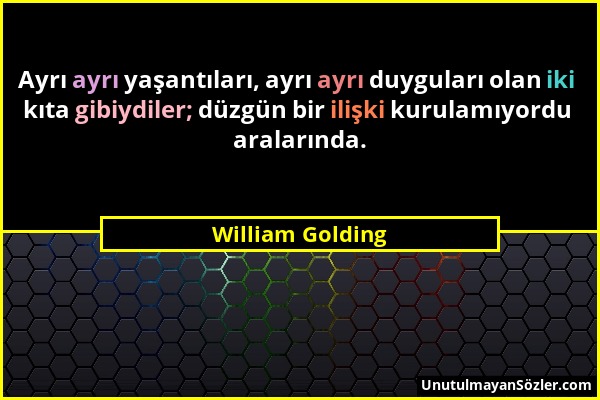 William Golding - Ayrı ayrı yaşantıları, ayrı ayrı duyguları olan iki kıta gibiydiler; düzgün bir ilişki kurulamıyordu aralarında....