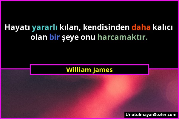 William James - Hayatı yararlı kılan, kendisinden daha kalıcı olan bir şeye onu harcamaktır....