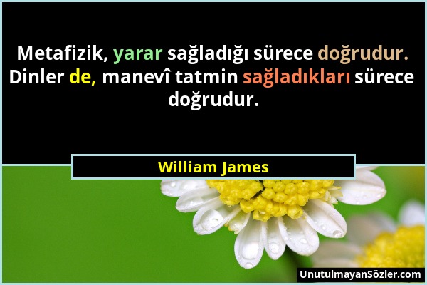 William James - Metafizik, yarar sağladığı sürece doğrudur. Dinler de, manevî tatmin sağladıkları sürece doğrudur....