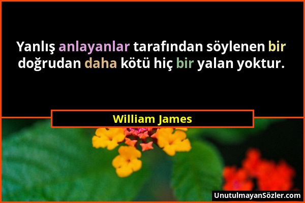 William James - Yanlış anlayanlar tarafından söylenen bir doğrudan daha kötü hiç bir yalan yoktur....