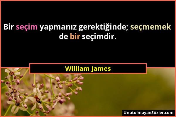William James - Bir seçim yapmanız gerektiğinde; seçmemek de bir seçimdir....