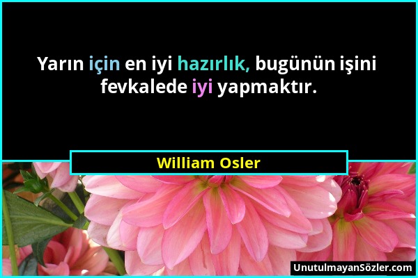 William Osler - Yarın için en iyi hazırlık, bugünün işini fevkalede iyi yapmaktır....