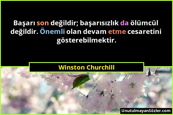 Winston Churchill - Başarı son değildir; başarısızlık da ölümcül değildir. Önemli olan devam etme cesaretini gösterebilmektir....