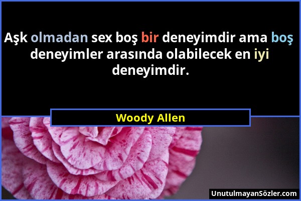 Woody Allen - Aşk olmadan sex boş bir deneyimdir ama boş deneyimler arasında olabilecek en iyi deneyimdir....