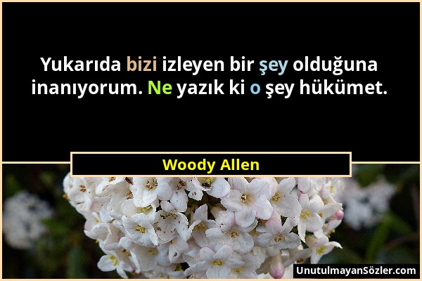 Woody Allen - Yukarıda bizi izleyen bir şey olduğuna inanıyorum. Ne yazık ki o şey hükümet....