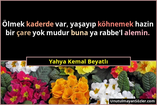 Yahya Kemal Beyatlı - Ölmek kaderde var, yaşayıp köhnemek hazin bir çare yok mudur buna ya rabbe'l alemin....