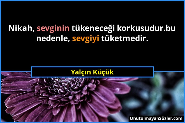 Yalçın Küçük - Nikah, sevginin tükeneceği korkusudur.bu nedenle, sevgiyi tüketmedir....