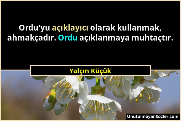 Yalçın Küçük - Ordu'yu açıklayıcı olarak kullanmak, ahmakçadır. Ordu açıklanmaya muhtaçtır....