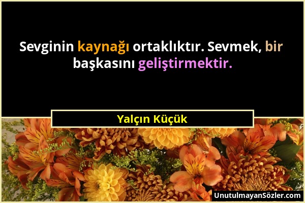Yalçın Küçük - Sevginin kaynağı ortaklıktır. Sevmek, bir başkasını geliştirmektir....