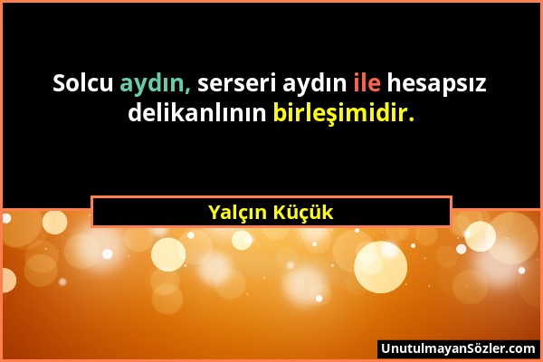 Yalçın Küçük - Solcu aydın, serseri aydın ile hesapsız delikanlının birleşimidir....
