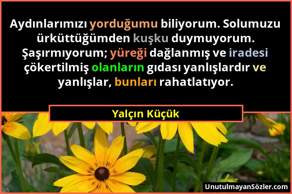 Yalçın Küçük - Aydınlarımızı yorduğumu biliyorum. Solumuzu ürküttüğümden kuşku duymuyorum. Şaşırmıyorum; yüreği dağlanmış ve iradesi çökertilmiş olanl...