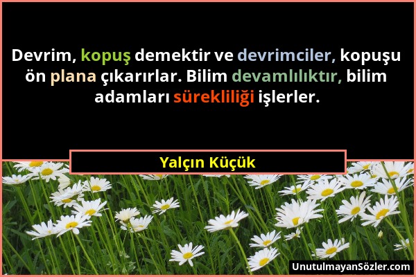 Yalçın Küçük - Devrim, kopuş demektir ve devrimciler, kopuşu ön plana çıkarırlar. Bilim devamlılıktır, bilim adamları sürekliliği işlerler....