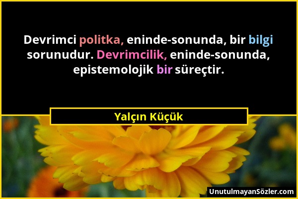 Yalçın Küçük - Devrimci politka, eninde-sonunda, bir bilgi sorunudur. Devrimcilik, eninde-sonunda, epistemolojik bir süreçtir....