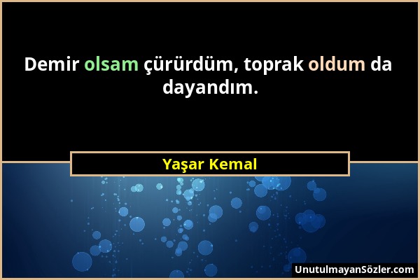 Yaşar Kemal - Demir olsam çürürdüm, toprak oldum da dayandım....