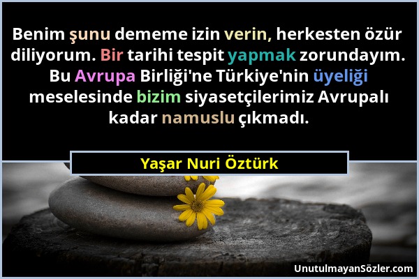 Yaşar Nuri Öztürk - Benim şunu dememe izin verin, herkesten özür diliyorum. Bir tarihi tespit yapmak zorundayım. Bu Avrupa Birliği'ne Türkiye'nin üyel...