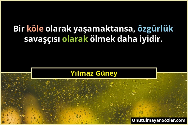 Yılmaz Güney - Bir köle olarak yaşamaktansa, özgürlük savaşçısı olarak ölmek daha iyidir....