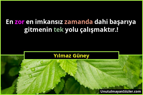 Yılmaz Güney - En zor en imkansız zamanda dahi başarıya gitmenin tek yolu çalışmaktır.!...