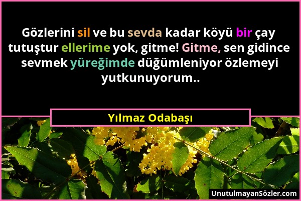 Yılmaz Odabaşı - Gözlerini sil ve bu sevda kadar köyü bir çay tutuştur ellerime yok, gitme! Gitme, sen gidince sevmek yüreğimde düğümleniyor özlemeyi...