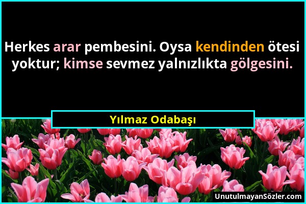 Yılmaz Odabaşı - Herkes arar pembesini. Oysa kendinden ötesi yoktur; kimse sevmez yalnızlıkta gölgesini....