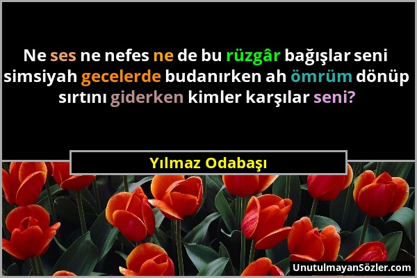 Yılmaz Odabaşı - Ne ses ne nefes ne de bu rüzgâr bağışlar seni simsiyah gecelerde budanırken ah ömrüm dönüp sırtını giderken kimler karşılar seni?...