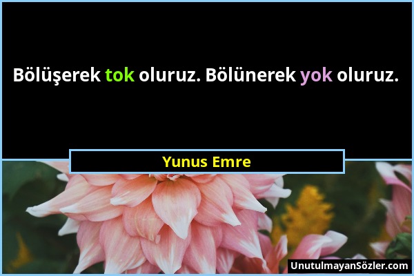 Yunus Emre - Bölüşerek tok oluruz. Bölünerek yok oluruz....