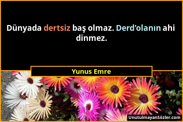 Yunus Emre - Dünyada dertsiz baş olmaz. Derd'olanın ahi dinmez....