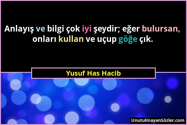 Yusuf Has Hacib - Anlayış ve bilgi çok iyi şeydir; eğer bulursan, onları kullan ve uçup göğe çık....