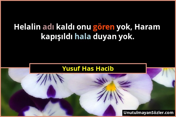 Yusuf Has Hacib - Helalin adı kaldı onu gören yok, Haram kapışıldı hala duyan yok....