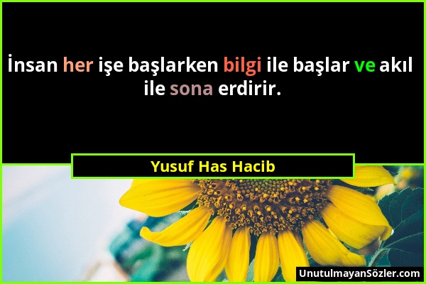 Yusuf Has Hacib - İnsan her işe başlarken bilgi ile başlar ve akıl ile sona erdirir....