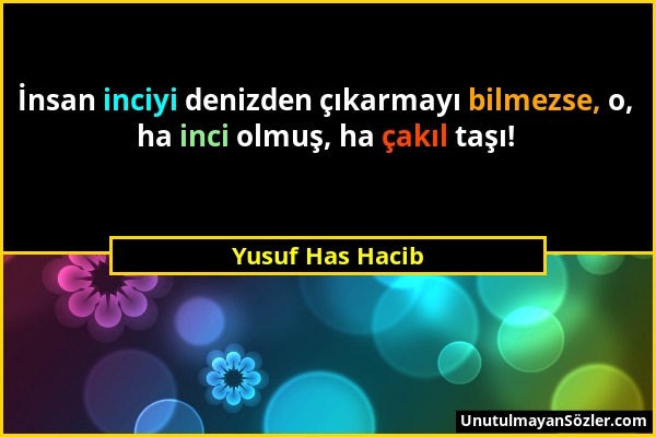 Yusuf Has Hacib - İnsan inciyi denizden çıkarmayı bilmezse, o, ha inci olmuş, ha çakıl taşı!...