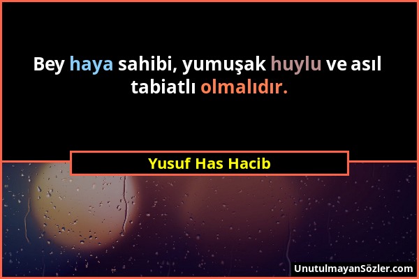 Yusuf Has Hacib - Bey haya sahibi, yumuşak huylu ve asıl tabiatlı olmalıdır....