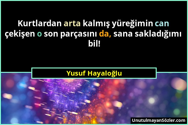 Yusuf Hayaloğlu - Kurtlardan arta kalmış yüreğimin can çekişen o son parçasını da, sana sakladığımı bil!...