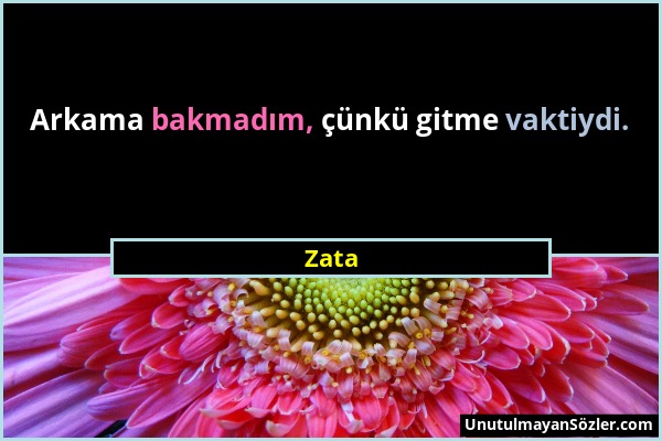 Zata - Arkama bakmadım, çünkü gitme vaktiydi....