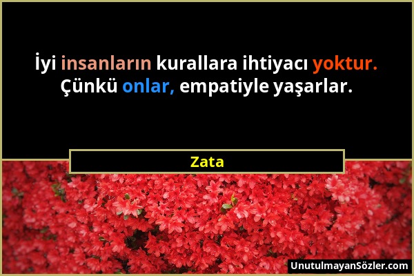 Zata - İyi insanların kurallara ihtiyacı yoktur. Çünkü onlar, empatiyle yaşarlar....