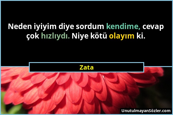 Zata - Neden iyiyim diye sordum kendime, cevap çok hızlıydı. Niye kötü olayım ki....