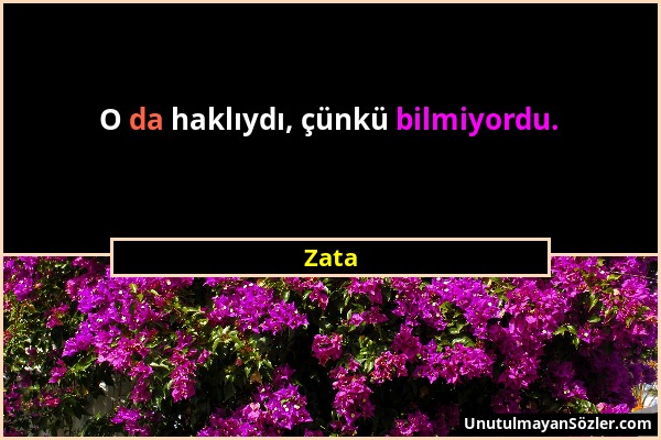 Zata - O da haklıydı, çünkü bilmiyordu....