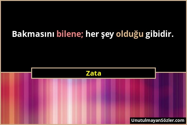 Zata - Bakmasını bilene; her şey olduğu gibidir....