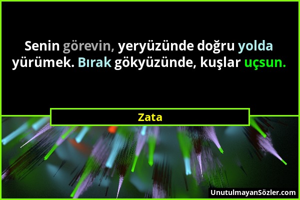 Zata - Senin görevin, yeryüzünde doğru yolda yürümek. Bırak gökyüzünde, kuşlar uçsun....