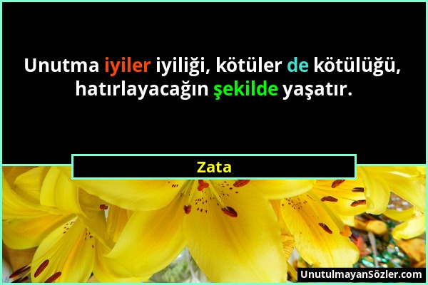 Zata - Unutma iyiler iyiliği, kötüler de kötülüğü, hatırlayacağın şekilde yaşatır....