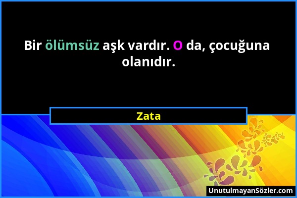 Zata - Bir ölümsüz aşk vardır. O da, çocuğuna olanıdır....