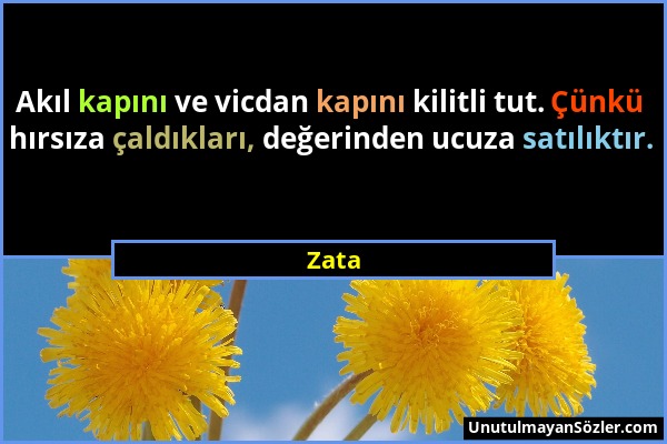 Zata - Akıl kapını ve vicdan kapını kilitli tut. Çünkü hırsıza çaldıkları, değerinden ucuza satılıktır....