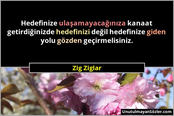 Zig Ziglar - Hedefinize ulaşamayacağınıza kanaat getirdiğinizde hedefinizi değil hedefinize giden yolu gözden geçirmelisiniz....