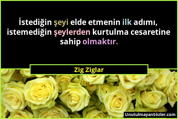 Zig Ziglar - İstediğin şeyi elde etmenin ilk adımı, istemediğin şeylerden kurtulma cesaretine sahip olmaktır....