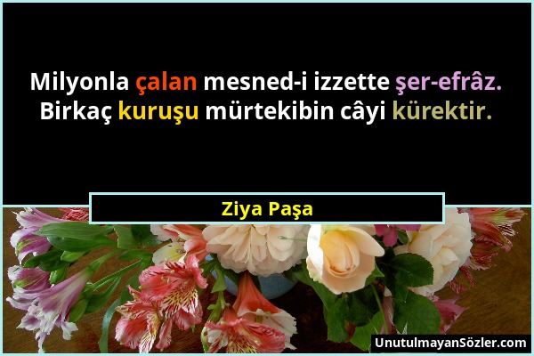 Ziya Paşa - Milyonla çalan mesned-i izzette şer-efrâz. Birkaç kuruşu mürtekibin câyi kürektir....