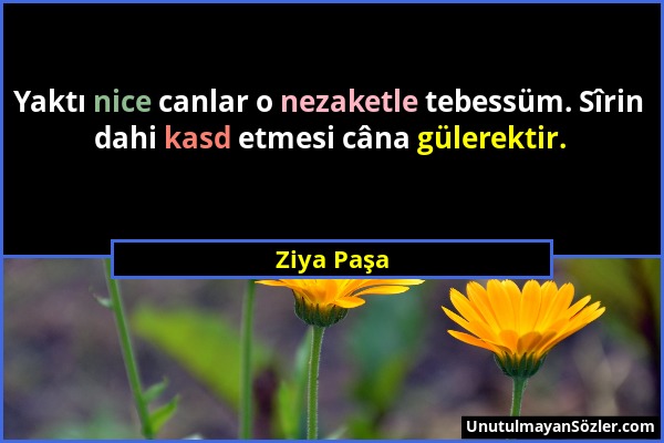 Ziya Paşa - Yaktı nice canlar o nezaketle tebessüm. Sîrin dahi kasd etmesi câna gülerektir....