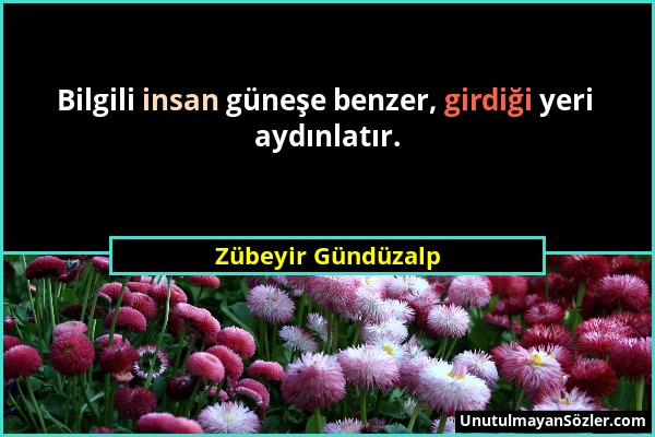 Zübeyir Gündüzalp - Bilgili insan güneşe benzer, girdiği yeri aydınlatır....