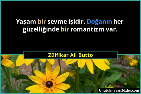 Zülfikar Ali Butto - Yaşam bir sevme işidir. Doğanın her güzelliğinde bir romantizm var....